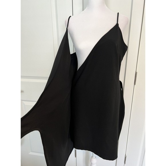 Divided Black Wrap Mini Dress Spaghetti Strap Tie Waist Size 12 - Picture 8 of 9